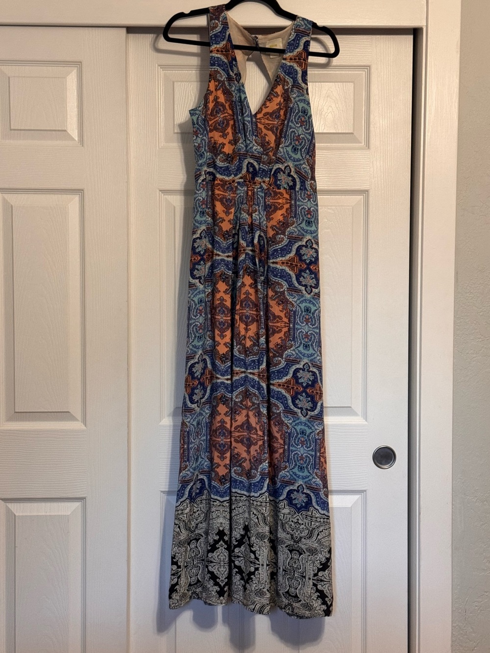 Maeve Medallion Cut Out Silk Maxi Dress Size 8 Blue Orange Paisley Anthropologie
